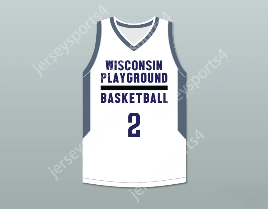 Nom nay personnalisé Mens Youth / Kids Player 2 Wisconsin Playground Basketball White Basketball Jersey Top cousé S-6XL