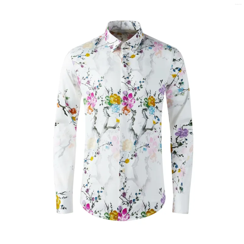Herren lässige Hemden vier Jahreszeiten Digitaldruck Baumwoll High -End -Material Schlanker Fit Hemd Chinesische Stil Freihand -Top