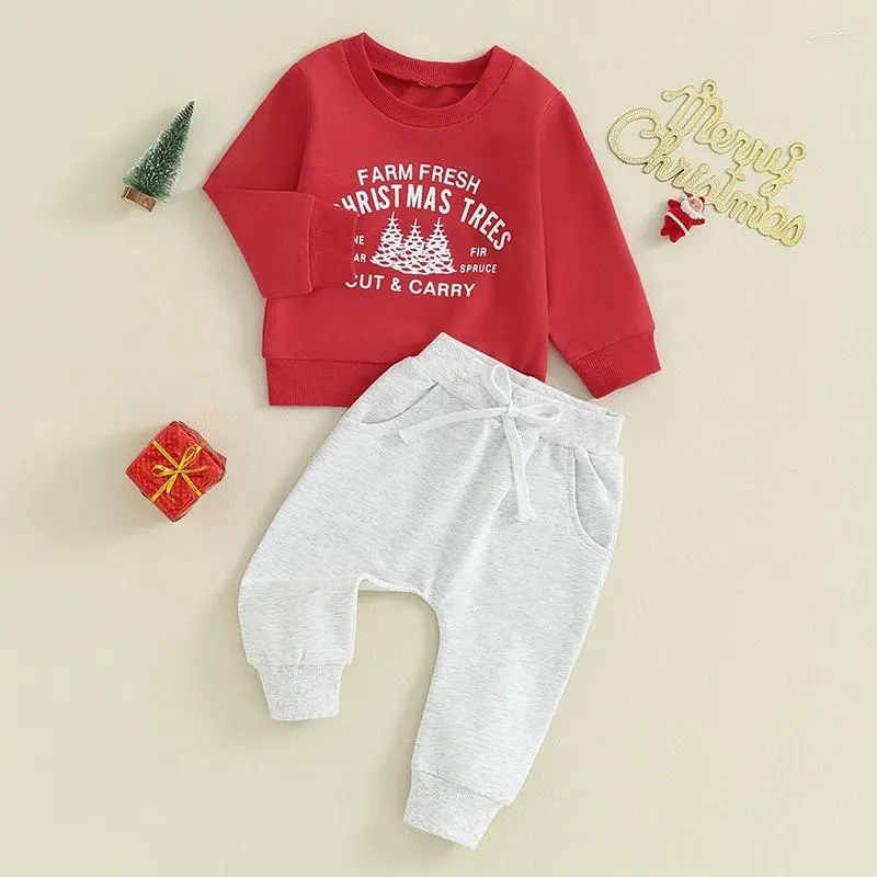 Clothing Sets Baby Boy Christmas Fall Outfit Long Sleeve Tree Sweatshirt Solid Color Pants 2Pcs Clothes Set 2024