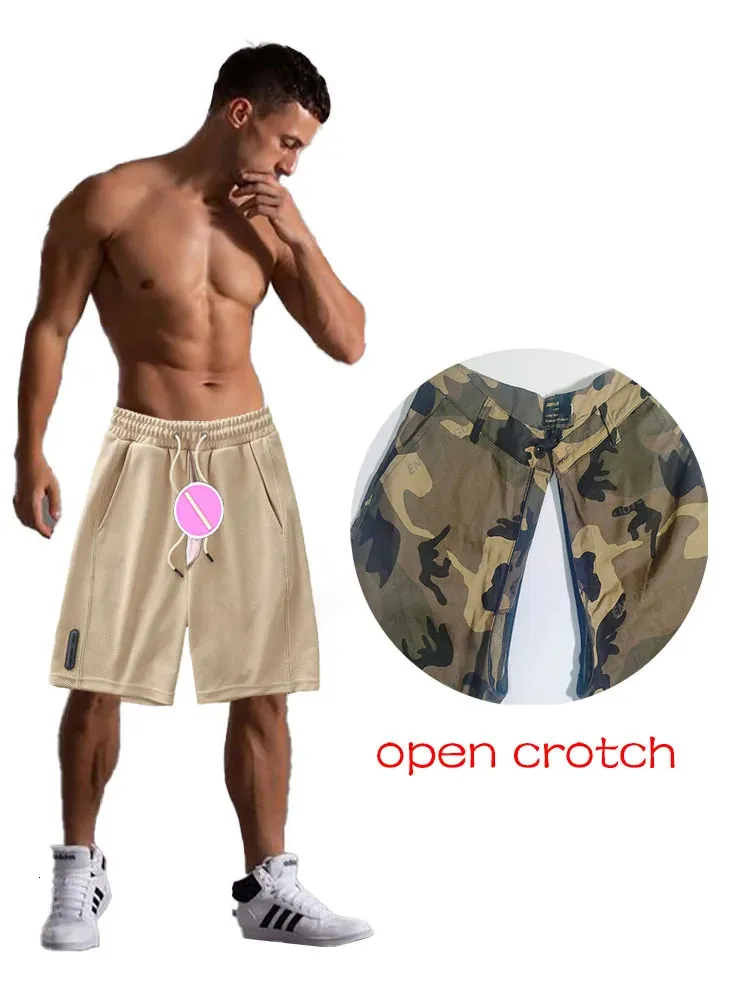 Pantalon de sexe d'entrejambe ouvert invisible Waffle Shorts pour hommes