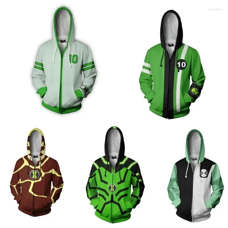 Men's Hoodies Game Ben 10 Alien Force Hoodie Halloween Cosplay Costume Men 3D Print Autumn Long Sleeve Hooded Jacket Zipper Sweatshirt