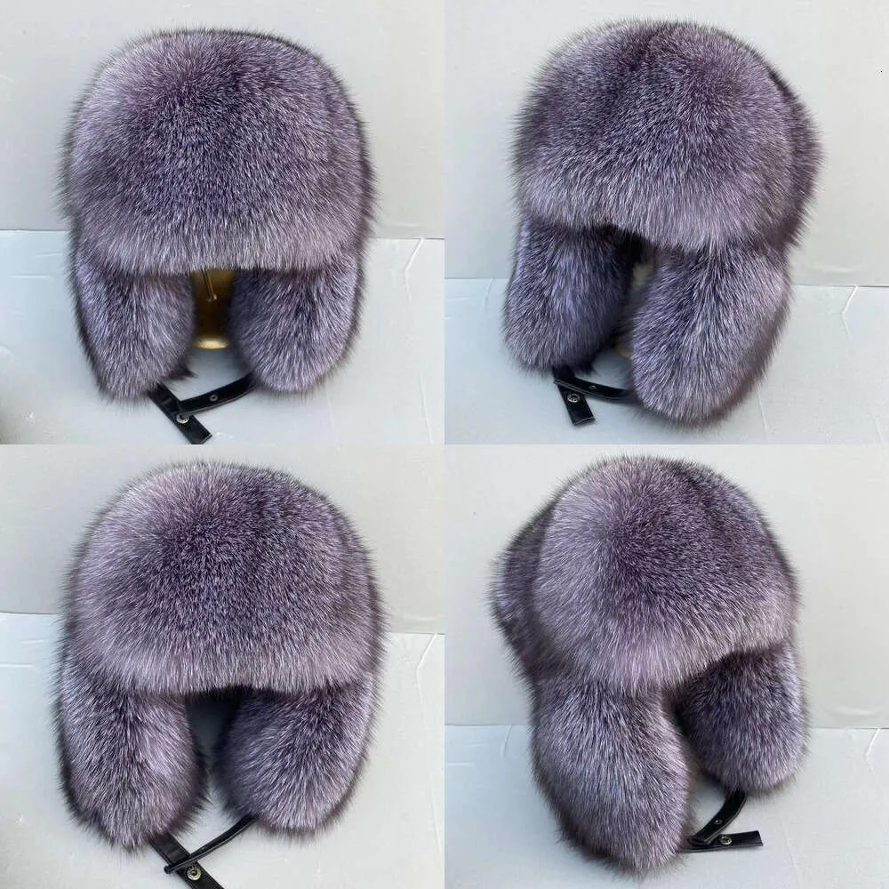 Pełny unisex pokrywany prawdziwy Sier Blue Hats Whole Pelt Fox Fur Rosjan Ushanka Trapper Hunter Hat Earflap Cap Oryginalna jakość