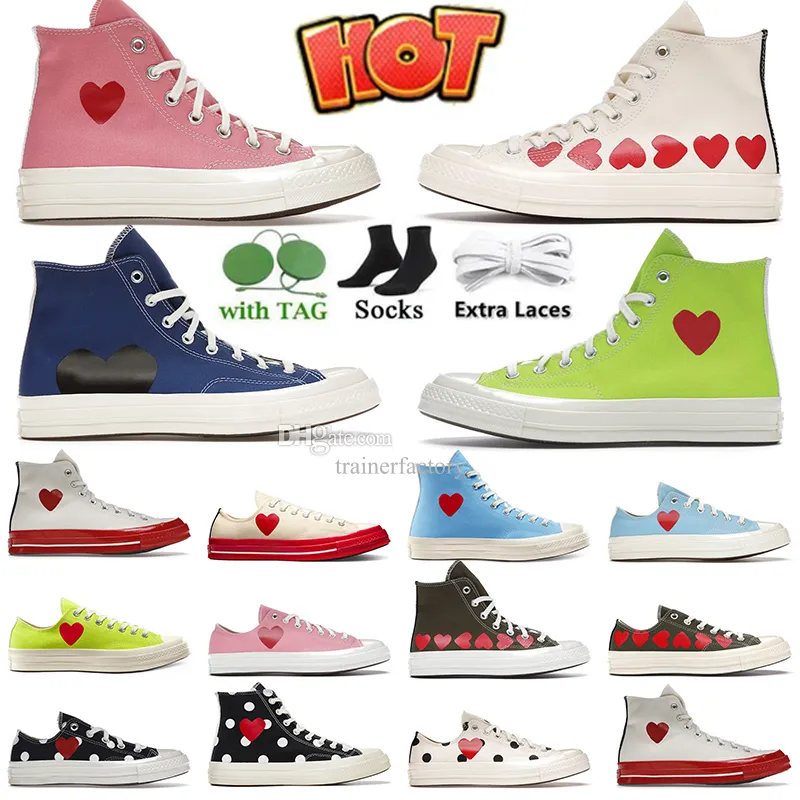 Wysokiej jakości lata 70. All Star Casual Canvas Buty Red Heart Mens Designer Buty Women Sneakers Grey Chuck 70 Platforma Czarna biała spacer Wysokie Trenery sportowe Dhgate