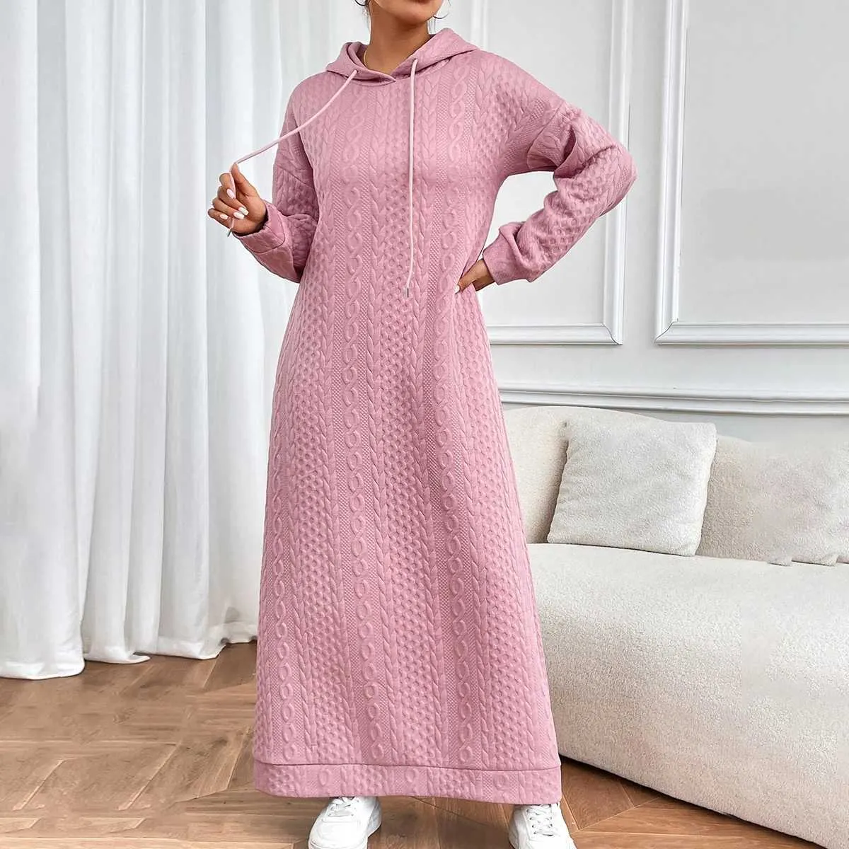 chinese dress ladies Love Kuza Diamond Quilt Pocket Sweater Hoodie Dress Beige / Small (2-4) main image 0