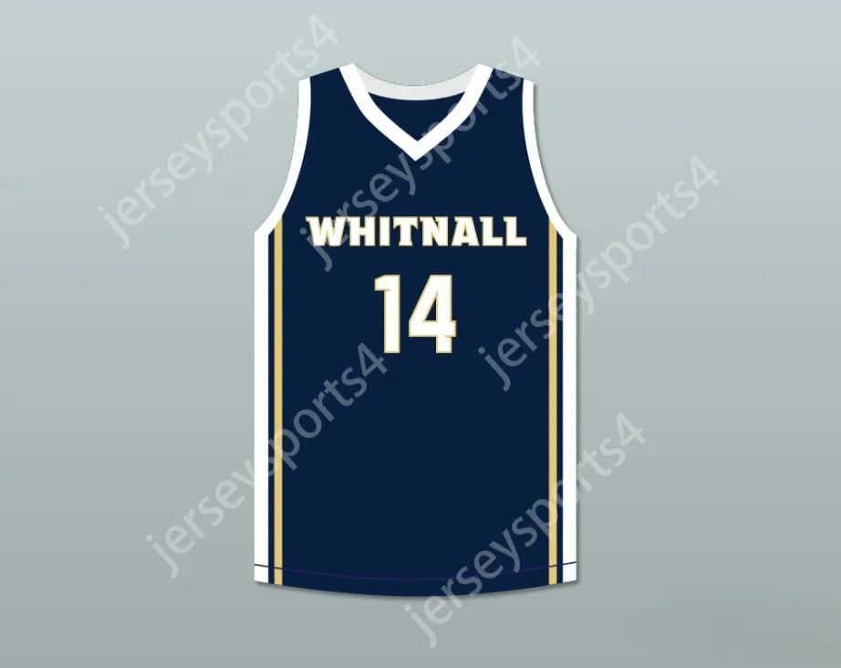 Anpassad herr Youth/Kids Player 14 Whitnall High School Falcons Navy Blue Basketball Jersey 2 Top Stitched S-6XL