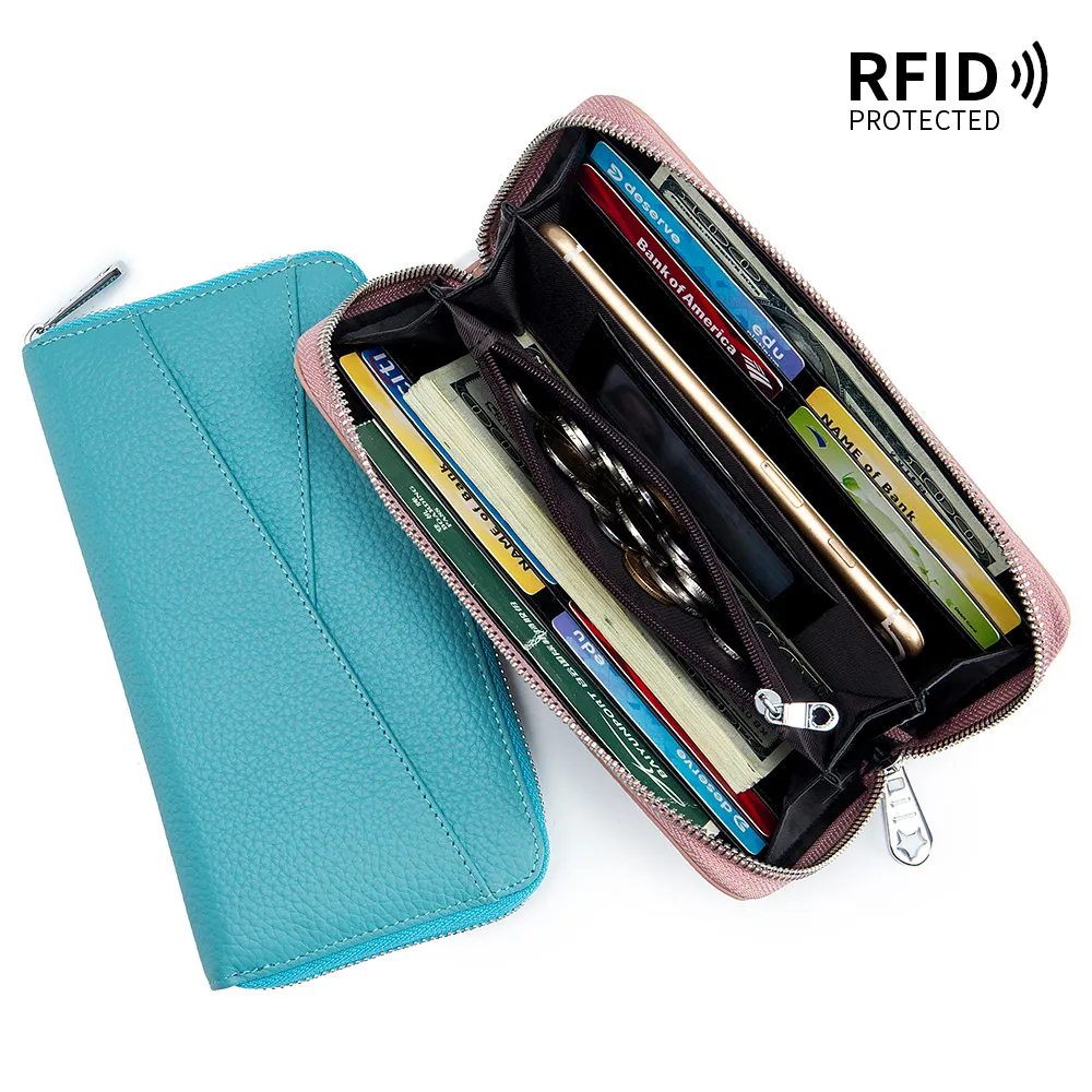 المحفظة اليابانية للجلد الأصلي للنساء ذات السعة الكبيرة RFID First Layer Cowwhide Accordion Card Bag Bag Mobi Mobi