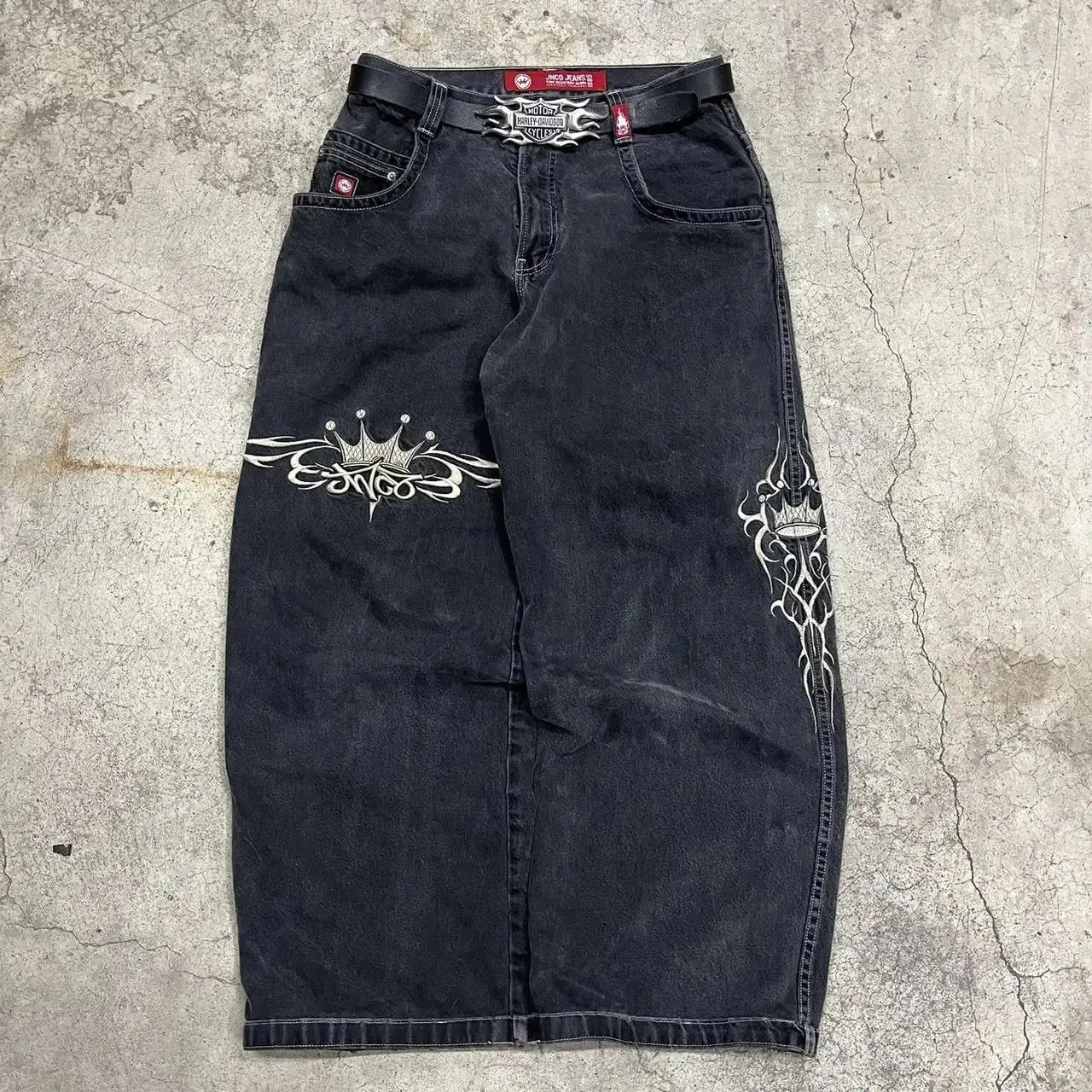 Streetwear jnco dżinsy y2K spodnie męskie harajuku retro hip hop graficzna workowate dżinsy czarne spodnie gotyckie szerokie spodnie z wysokim talią 240412