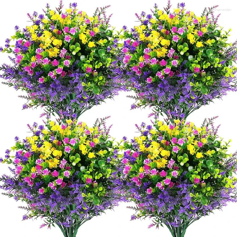 Decoratieve bloemen 24 pc's kunstmatige outdoor faux planten struiken plastic bloem bulk voor hangende plantenwand veranda raam huisdecoratie