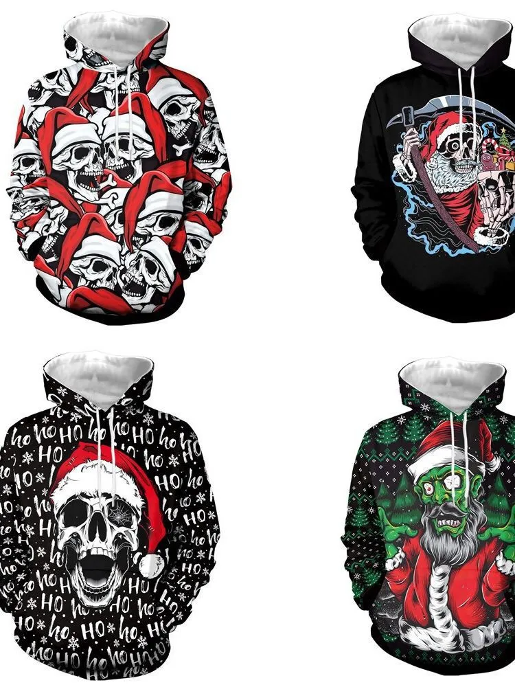Christmas and Halloween Family Matching Outfits digital print hooded couples casual hoodie