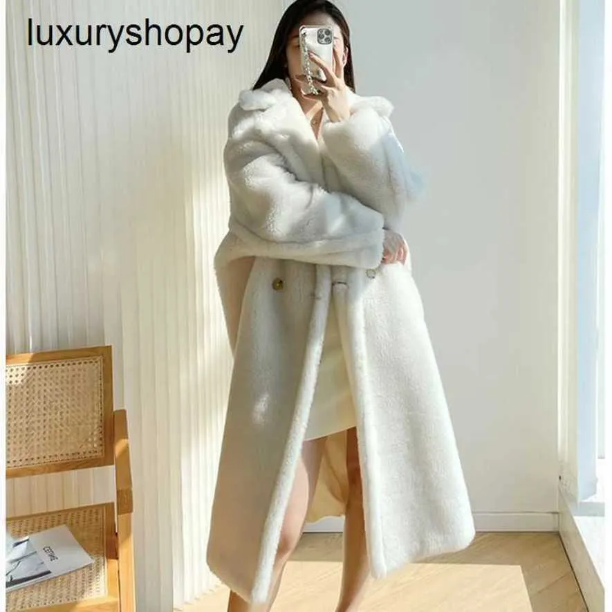 Maxmaras Coat Teddy Bear Womens Cashmere Coats Wool Winter Medium Length Mtteddy Fur in Granules New Camel Hair 2024 Silhouette Sheep Autumnwin