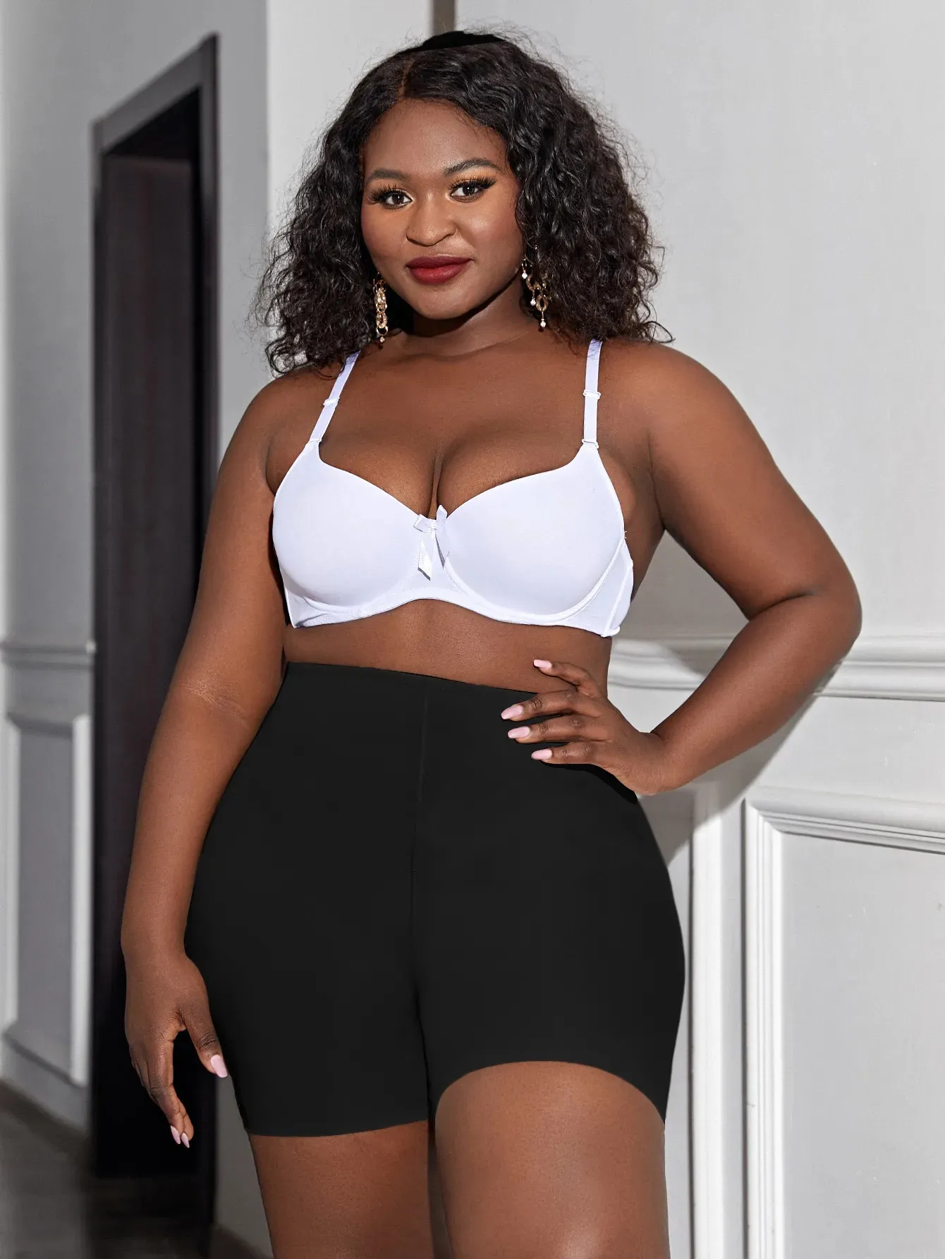 Finjani Plus taille Femmes Wideband taille Shapewear Shorts loisir extensible lisse sans couture mid boyshort noir 240422