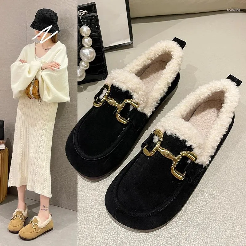 Casual Shoes Winter Women Short Plush Outdoor Sewing Slip-On Ladies Non-Slip Bottom Moccasins Female Comfortable Flats Loafers