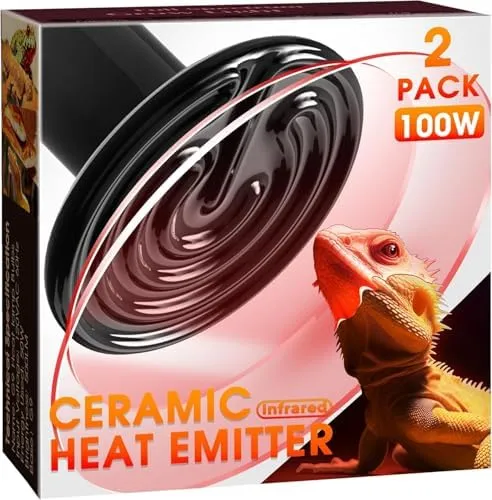 2-Pack 100W Ceramic Heat Lamp For Reptiles - Infrared Bulb, No Light, For Chicks, Turtles, Snakes
