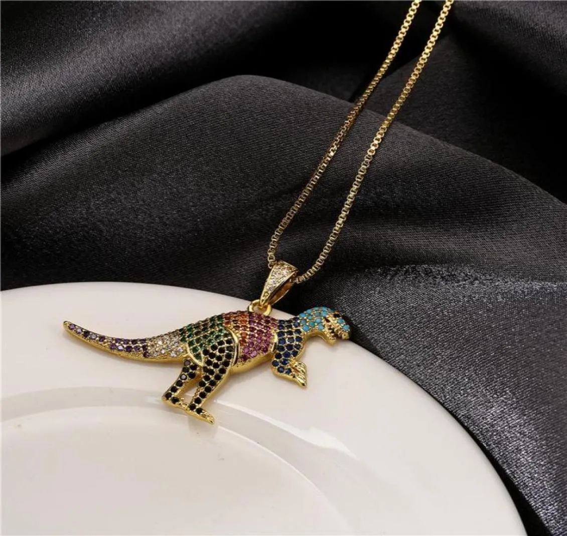 Colliers pendants Hip Hop Punk Jewelry Luxury Colorful Pave Pave Pipe Dinosaur Collier Fomen Men Party Accessories 5739206