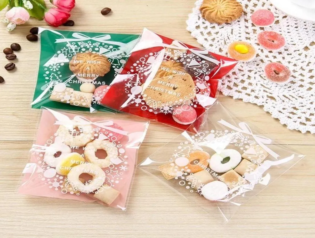 Kerstdecoraties 100 stks plastic tas koekje cookie cadeau verpakking zakken bruiloft verjaardagsfeestje gunsten santa claus self adhesive 3796074