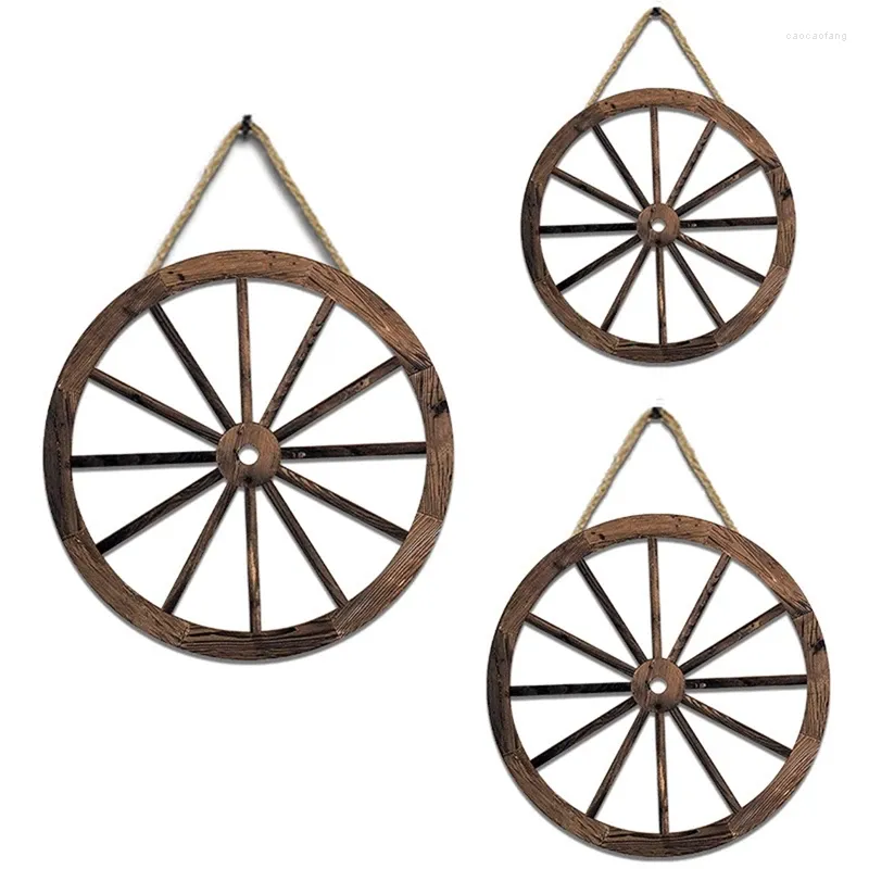 Decoratieve beeldjes 3 -stks houten wagenwielwand hangende rustieke tuin kunst vintage voor thuis garage -vormige hangersdecoratie