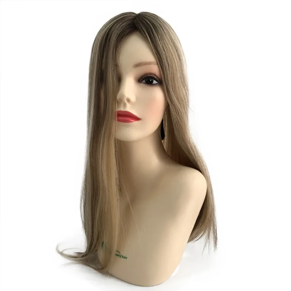 Toppers Lebeauty Blonde Color Dark Root Unprocessed Slik Top Straight Virgin Human Hair Jewish Kippah Fall Topper Wigs