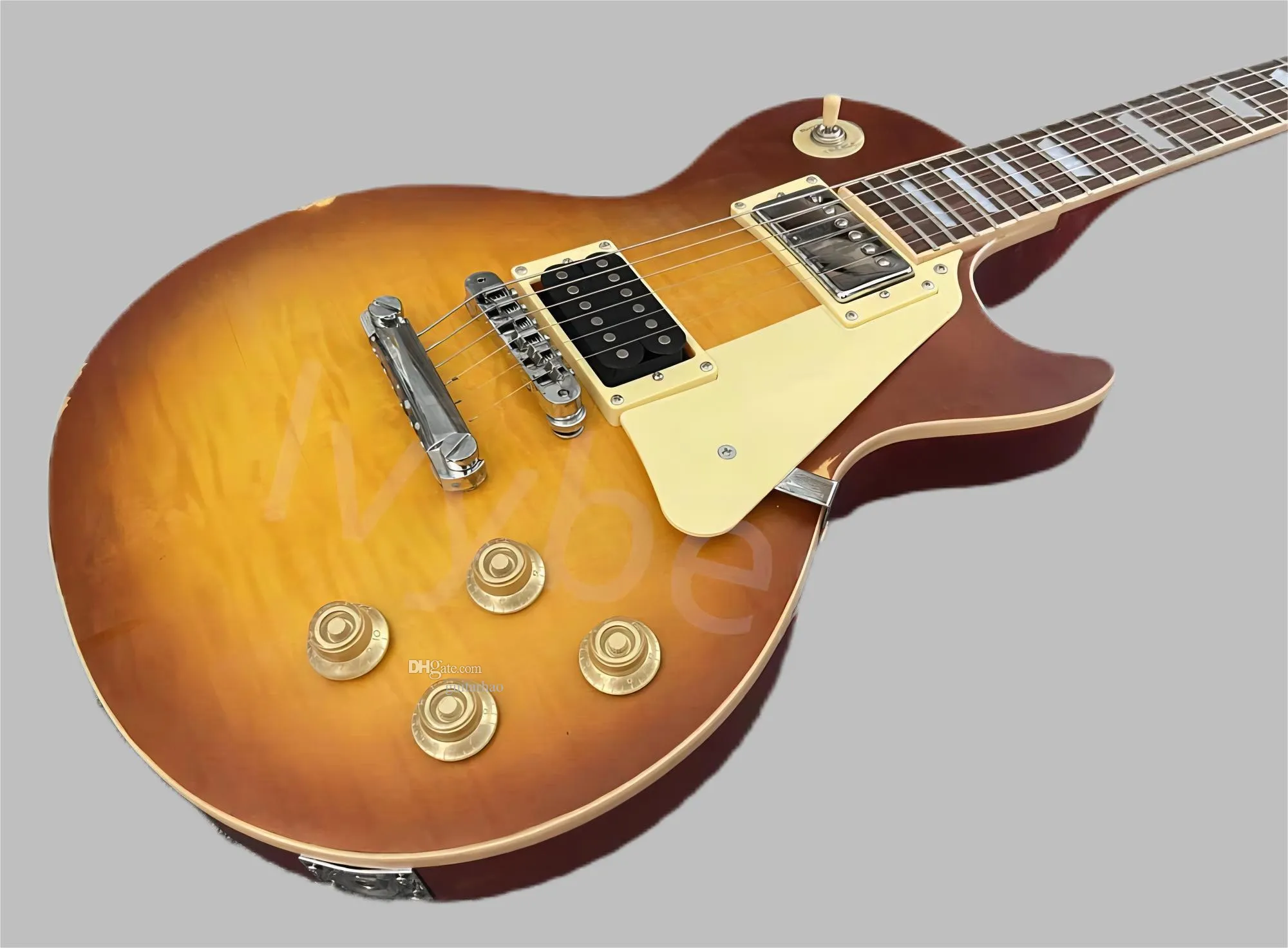 Electric Guitar Jimmy Page Model Relic Honey Burst Paint and Aged Parts Small Pin Bridge Bone Nut Rich Flame Top