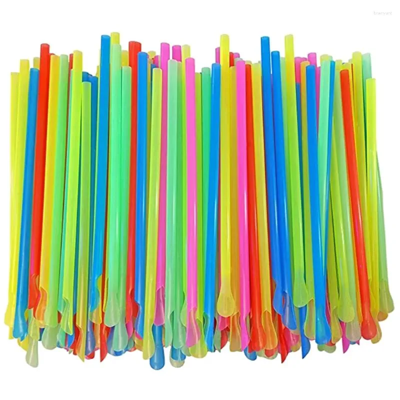 Disposable Cups Straws 300 Pcs Spoon Straw Coffee Stirrers Plastic Beverage Party Favors Design One Time Sucking Dessert Spoons