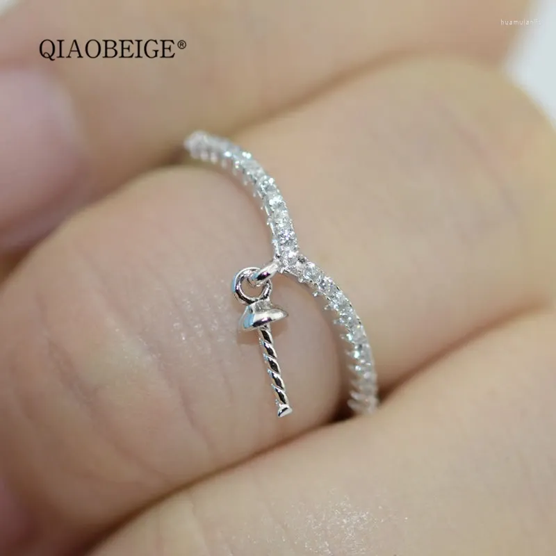 Cluster anneaux Qiaobeige 925 sterling-silver-jewelry anneau réglable vierge ouvrir le réglage de riz rond perle platine argent bricolage