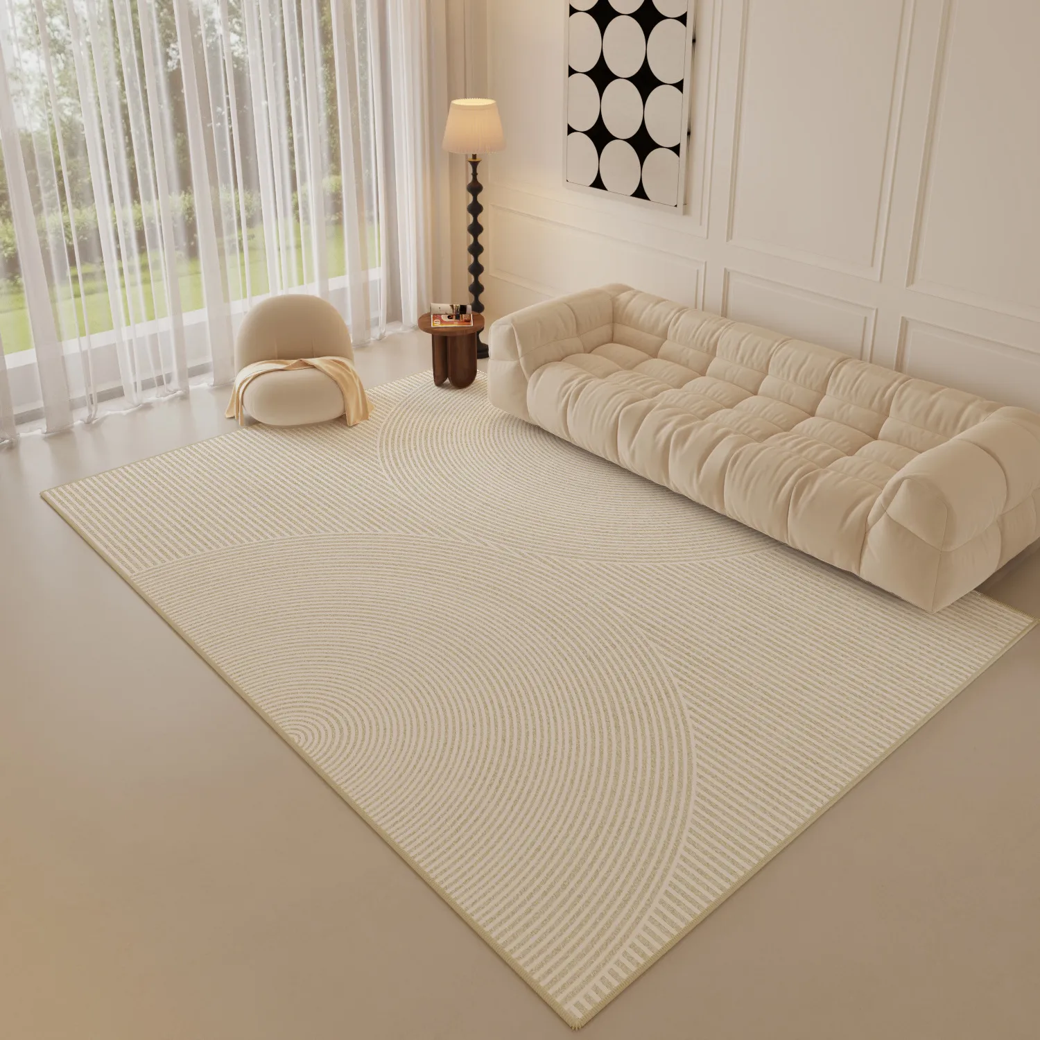 Nouveau tapis de style crème minimaliste, tapis de chevet à la maison en velours à trois boucles, tapis de chambre à coucher