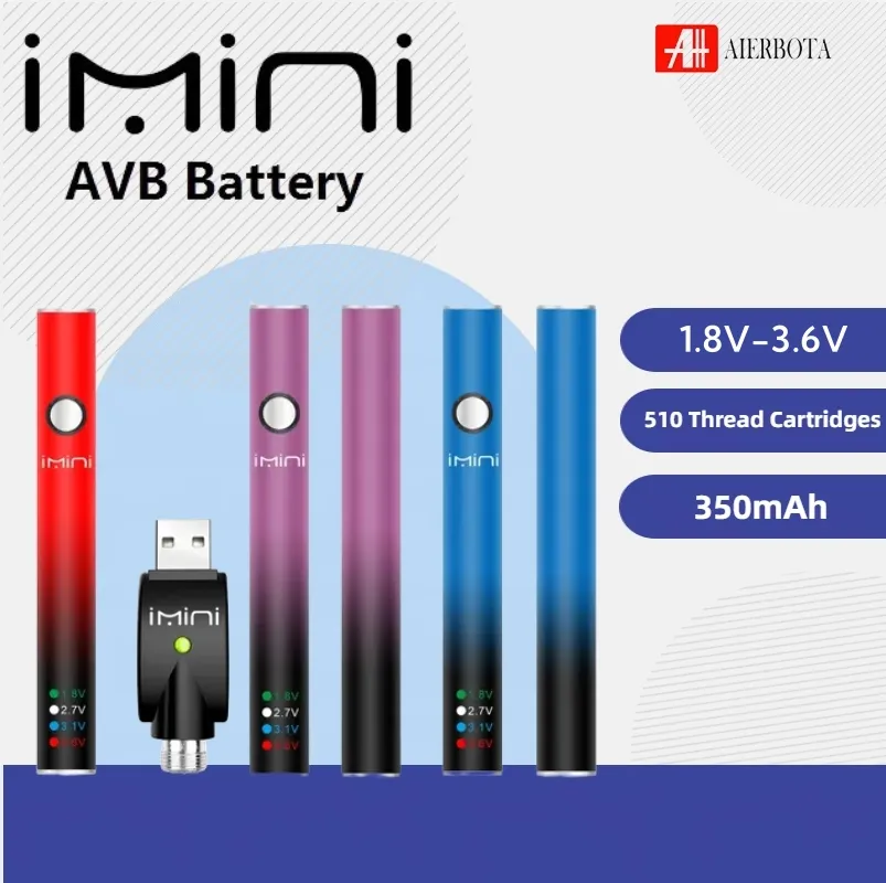 Factory direct sales AVB Button 510 thread Battery with 4 Levels Setting for 510 Vape Pen Cartridges in Display Box 380mAh Variable Voltage Preheat