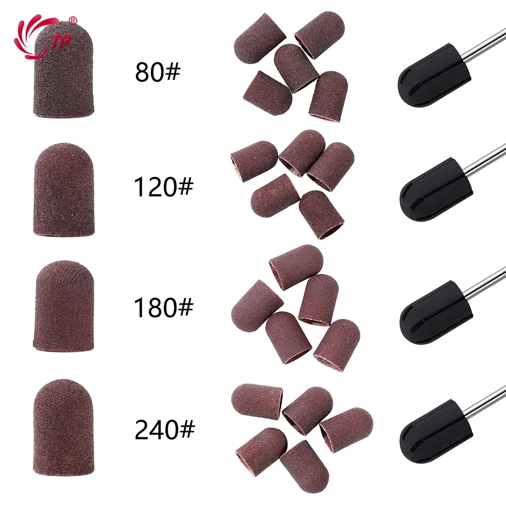 Bits 5/10pcs 80#120#180#240#Bits de perfuração de unhas 5 Bandas de lixamento Tampas Blocos Máquina