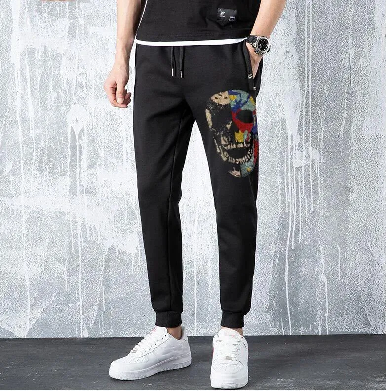 Men's Pants 2024 Spring Male Side Drill High Street Hip Long Trousers Rhinestones Hop Sweatpants Fitness Jogger