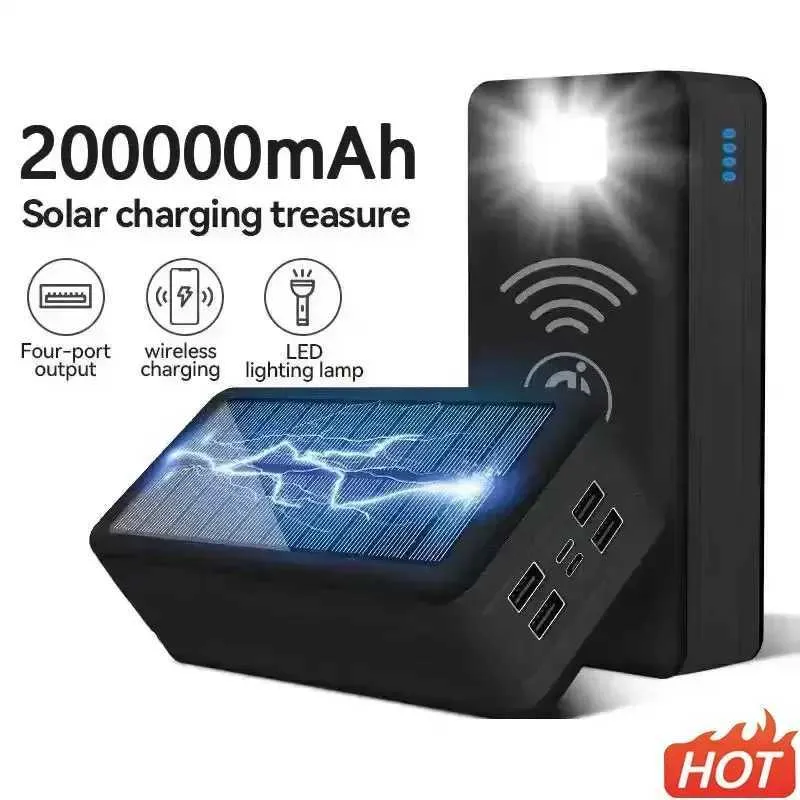 Mobiltelefon Power Banks Solar Power Bank 200000mah Solar Charging Phone Wireless laddning av stort kapacitet Batteri Externt batteri Fastladdning