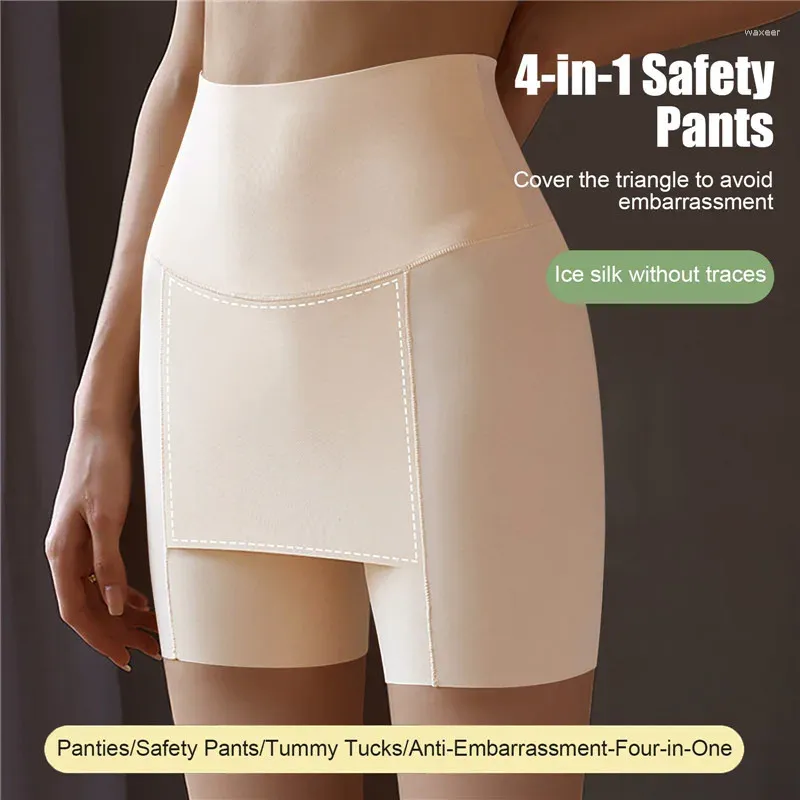 Women's Panties Ice Silk High Waist Women Tummy Control Seamless Shorts Double Layer Under The Skirt Boxer Safety Pants Shapewear