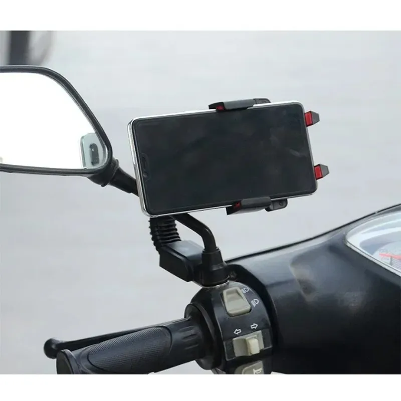 新しいオートバイの電気自動車携帯電話ブラケットノンスリップアンチビブレーションバックミラー回転可能なオートマチックロックライディングホルダー - ブリブレーションモバイルブラケット