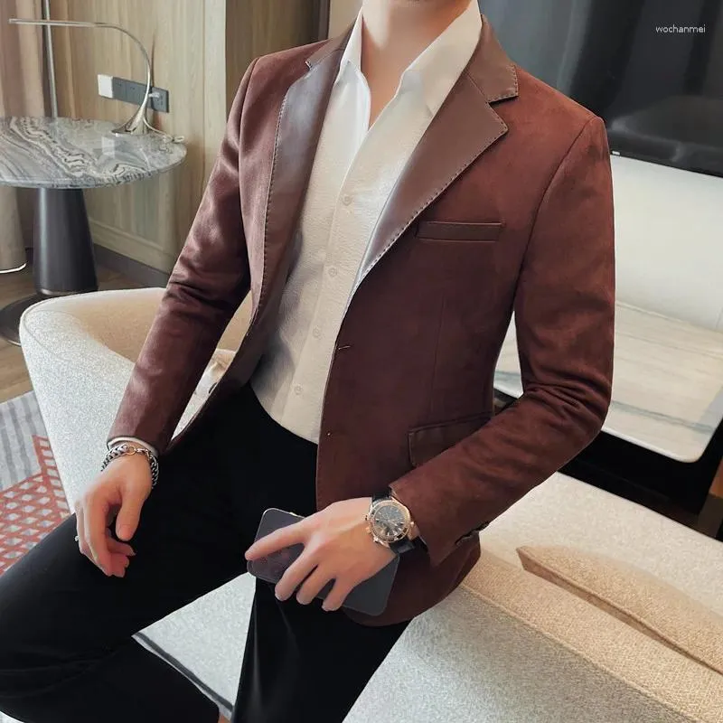 Men's Suits The Main Promotion Of Trend Explosive Single-breasted Suit Fashion Collar Splicing Leather Personality Clothing