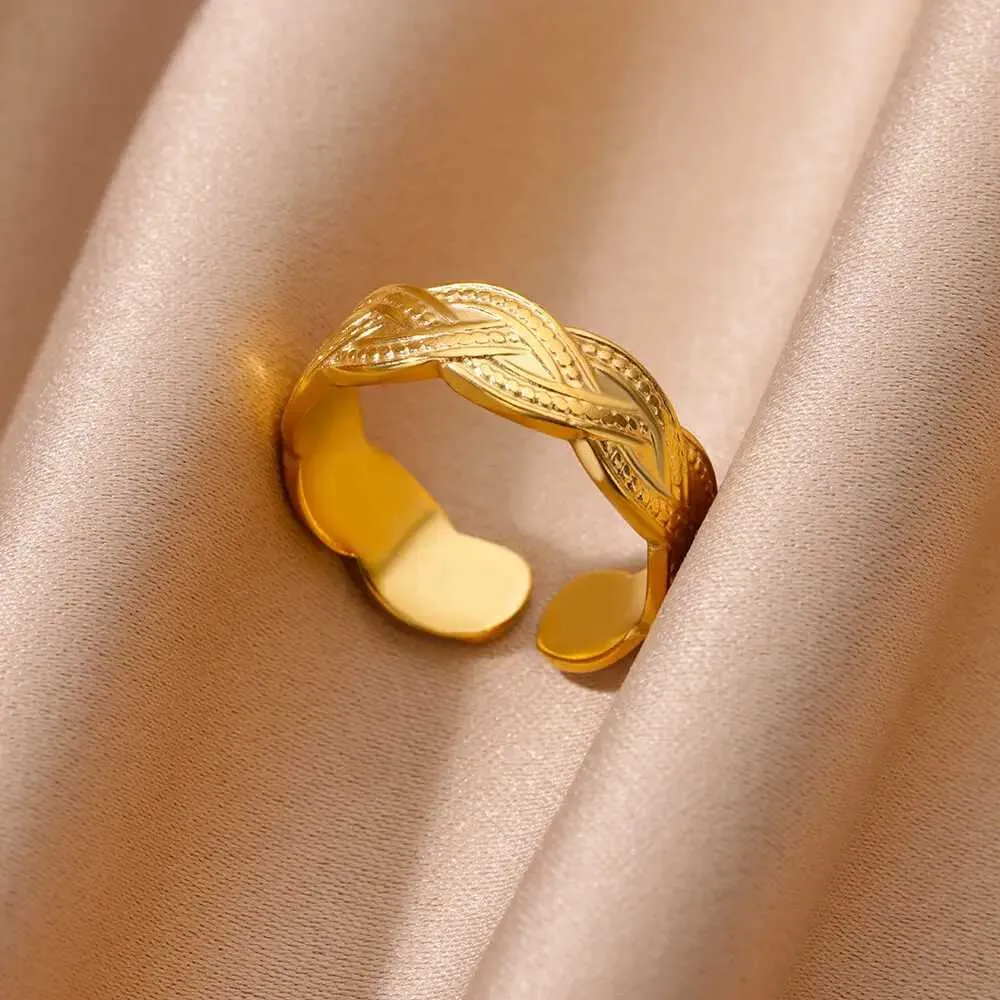 Wedding Rings roestvrij staal meerlagige gevlochten open ringen voor vrouwen 2024 nieuwe stijl eenvoudige modieuze ring meisjes sieraden cadeau voor vriend