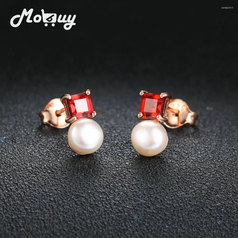 Stud Earrings MoBuy Natural Pearl Gemstone Casual 925 Sterling Silver Rose Gold Plated Garnet Fine Jewelry MBEI038