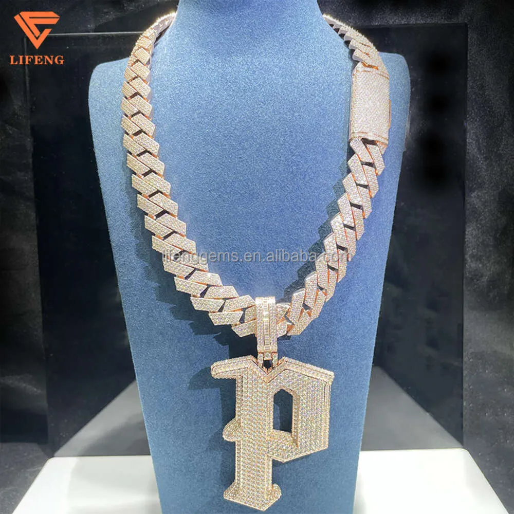 Personnalisé 925 Sliver Hip Hop VVS Moisanite Diamond Diamond Pendant Collier P Pendentif