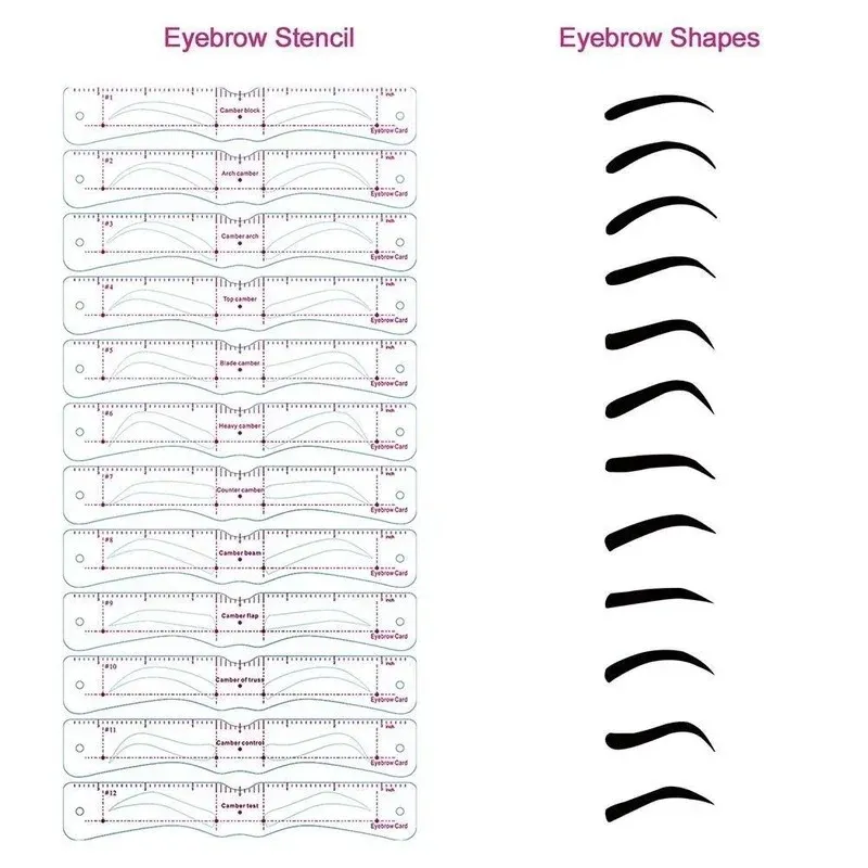 Återanvändbar ögonbryn Shaper Diy 12 Set Soft Ruler Brow Definer Eyebrow Stamp Card Soft Ruler Stencil Shaping Makeup Tool