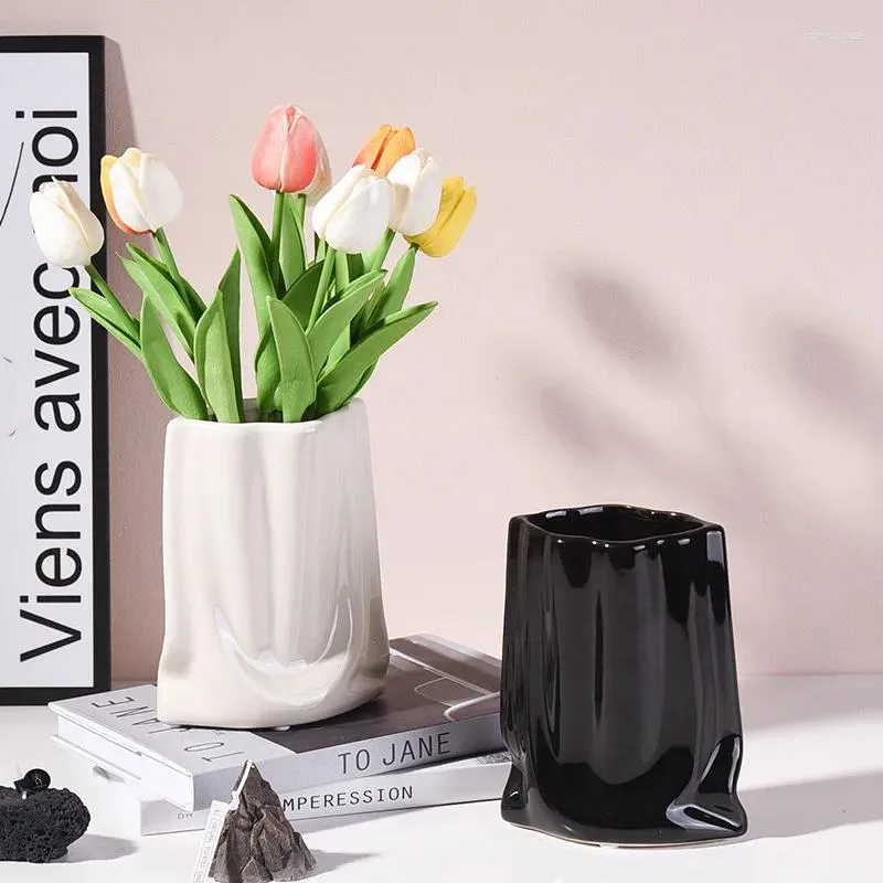 Vazen keramische vaasstoffen tas moderne eenvoudige bloemen pot arrangement voortreffelijke decoratietafel woonkamer licht luxe woning decor