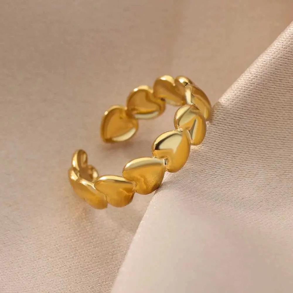 Anelli da matrimonio Anelli il cuore romantico donne inossidabile Oro Colore Gold Coppia Ring Fema Reghi di gioielleria estetica Anillos Mujer