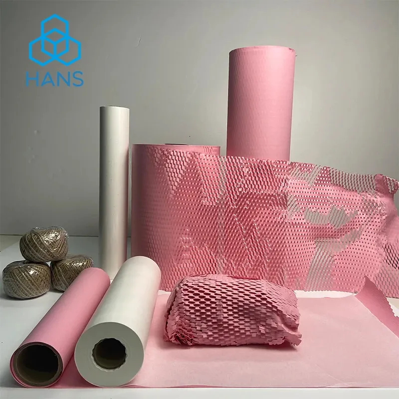 Розовая упаковочная бумага сотовая амортизация рулона перфорированная пака переработанная оберточная оберточная рулона экологически чистое движение