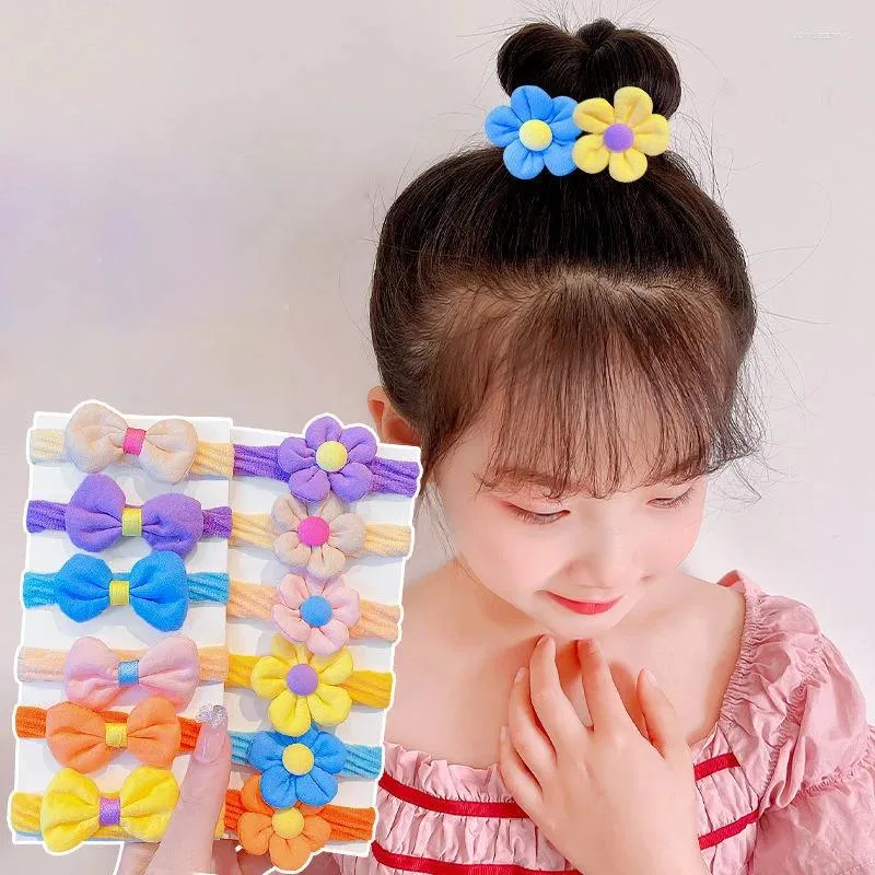 Hair Accessories 5/6pcs Cute Bowknot Elastic Bands Candy Color Girls Rope Ponytail Holder Flower Ties Children