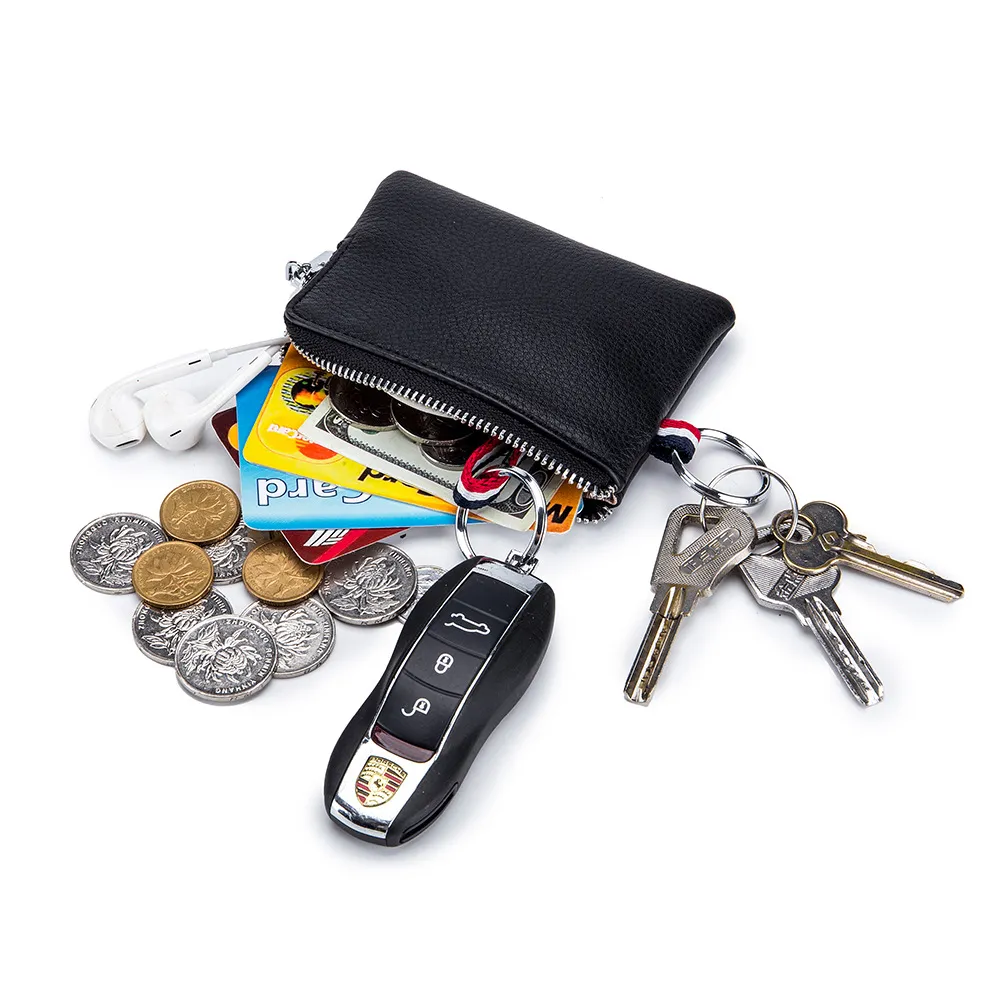 Herrenmünze Geldbörse Europäische und amerikanische echte Leder-Mini-Brieftasche Weiche Leder Reißverschluss Münzlizenz-Lizenzschlüsselungskartenhalter Ultra-dünn