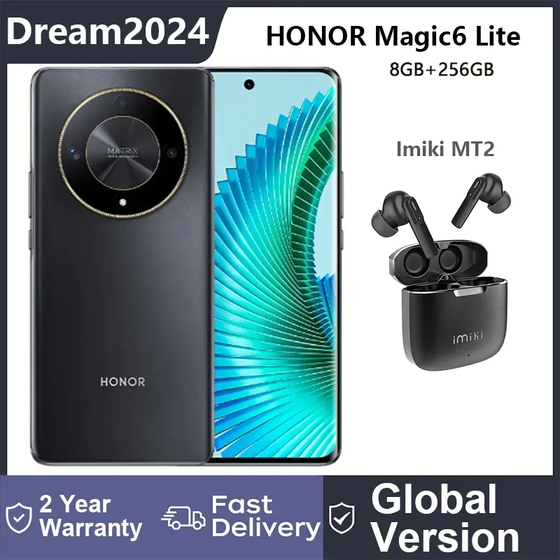 HONOR Magic6 Lite 5G 8+256GB NFC Qualcomm Snapdragon 6 Gen 1,108 MP main camera 35 W 120HZ charging 5 star SGS certificate global version With Imiki MT2