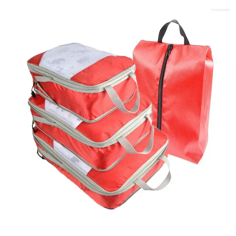 Aufbewahrungsbeutel Reisetasche 4pcs Set kompressible Verpackungswürfel 2024 Faltbarer wasserdichte Koffer Nylon Tragbarer Gepäck Organizer