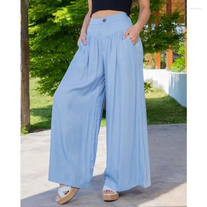 Calça de jeans feminina calça de perna larga feminina mulher alta cintura elástica pantalon femme sólido casual solto de calça longa y2k inslo
