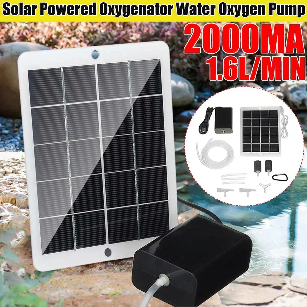 Solar Oxygen Pump Solar Aquarium Fish Tank Air Pump Kit Aquarium Fish Tank Outdoor Pond 240426