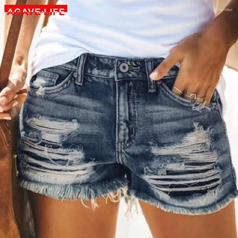 Kvinnors jeans sommar kvinnor hål jean short lady rippade denim shorts hög midja slim tofs sida sexig mode casual kvinnor kläder