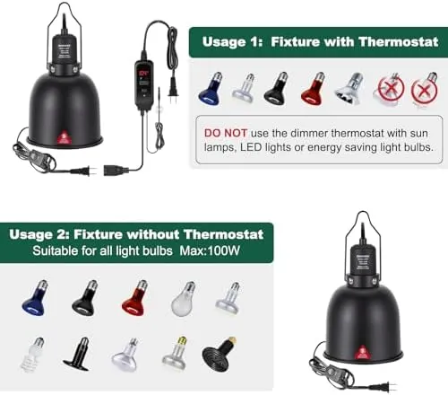 Inch Reptile Heat Lamp Fixture with Dimming Thermostat Safe