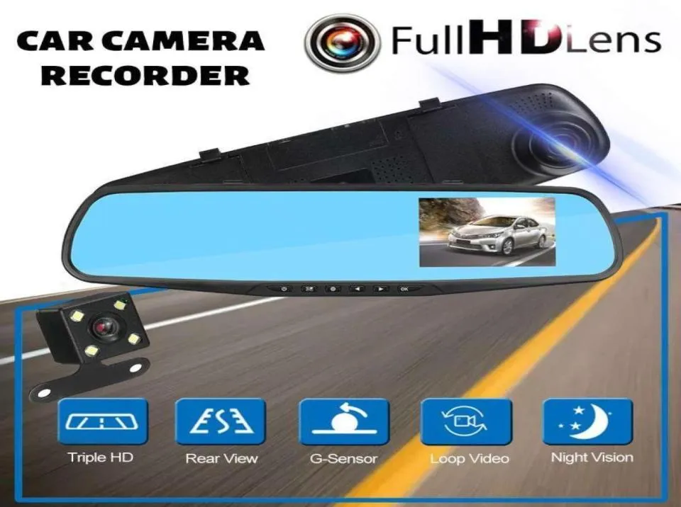 Bil bakifrån kameror parkeringssensorer full HD 1080p DVR -kamera 43 tums bildata Data Recorder bakspegel Dash Digital vid6807163