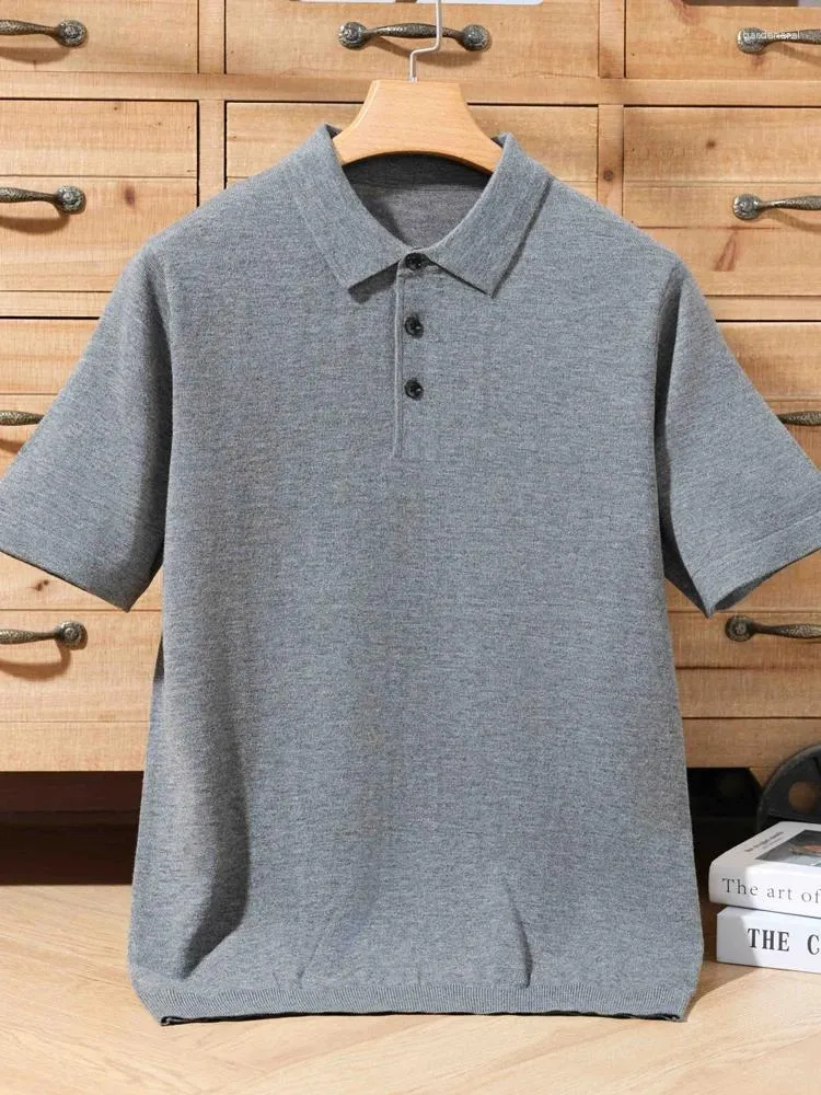 Polo's voor heren Spring Summer Polo T-shirt Dunne zachte slimme casual pullover trui met korte mouwen 30% Merino Wool Knitwear Koreaanse mode