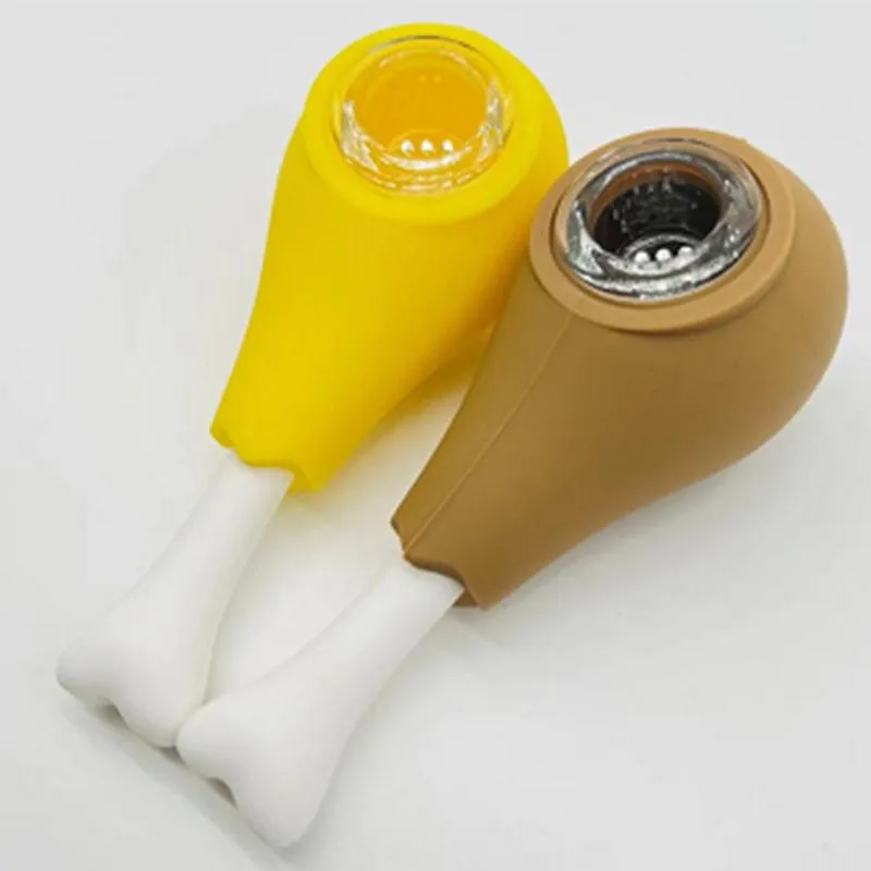 tobacco pipes smoke accessory chicken thigh nine hole glass bowl brown cigarette holder Silicone tobacco Pipe bong dab rig